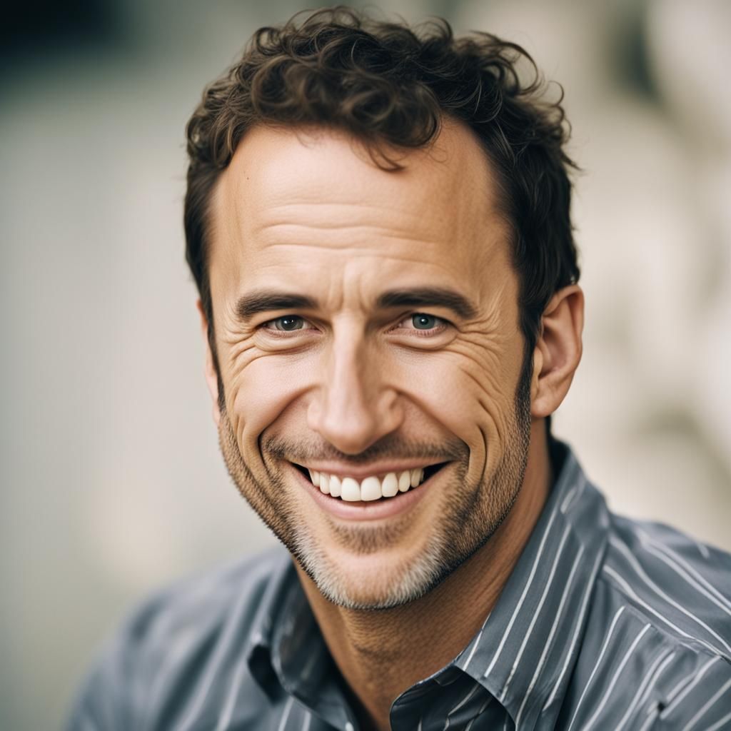 Apollo-Like Man Smiling: Photorealistic Portrait