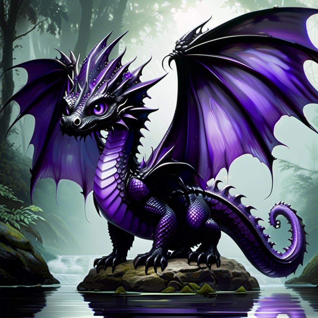 Gothic Forest Dragon in Ombre Purple: Digital Art