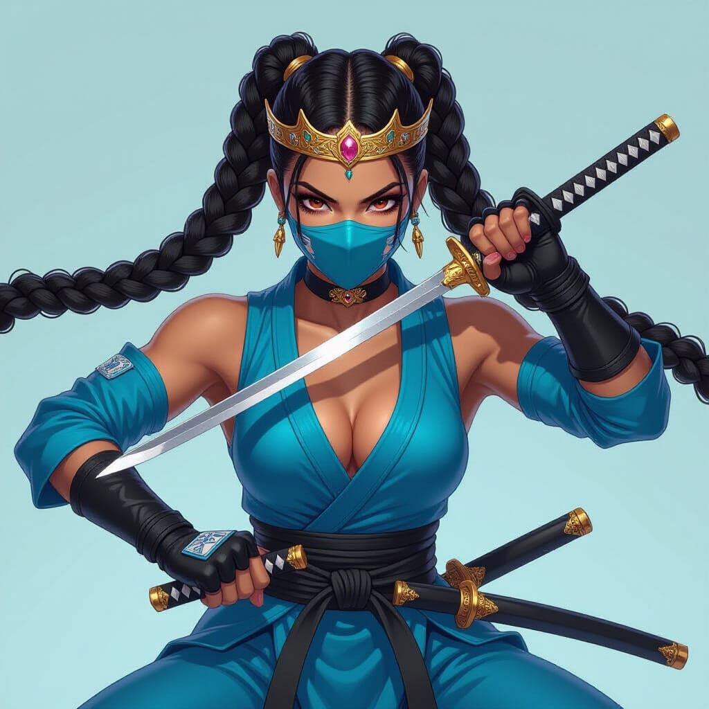 Neon Ninja Woman Ready for Combat