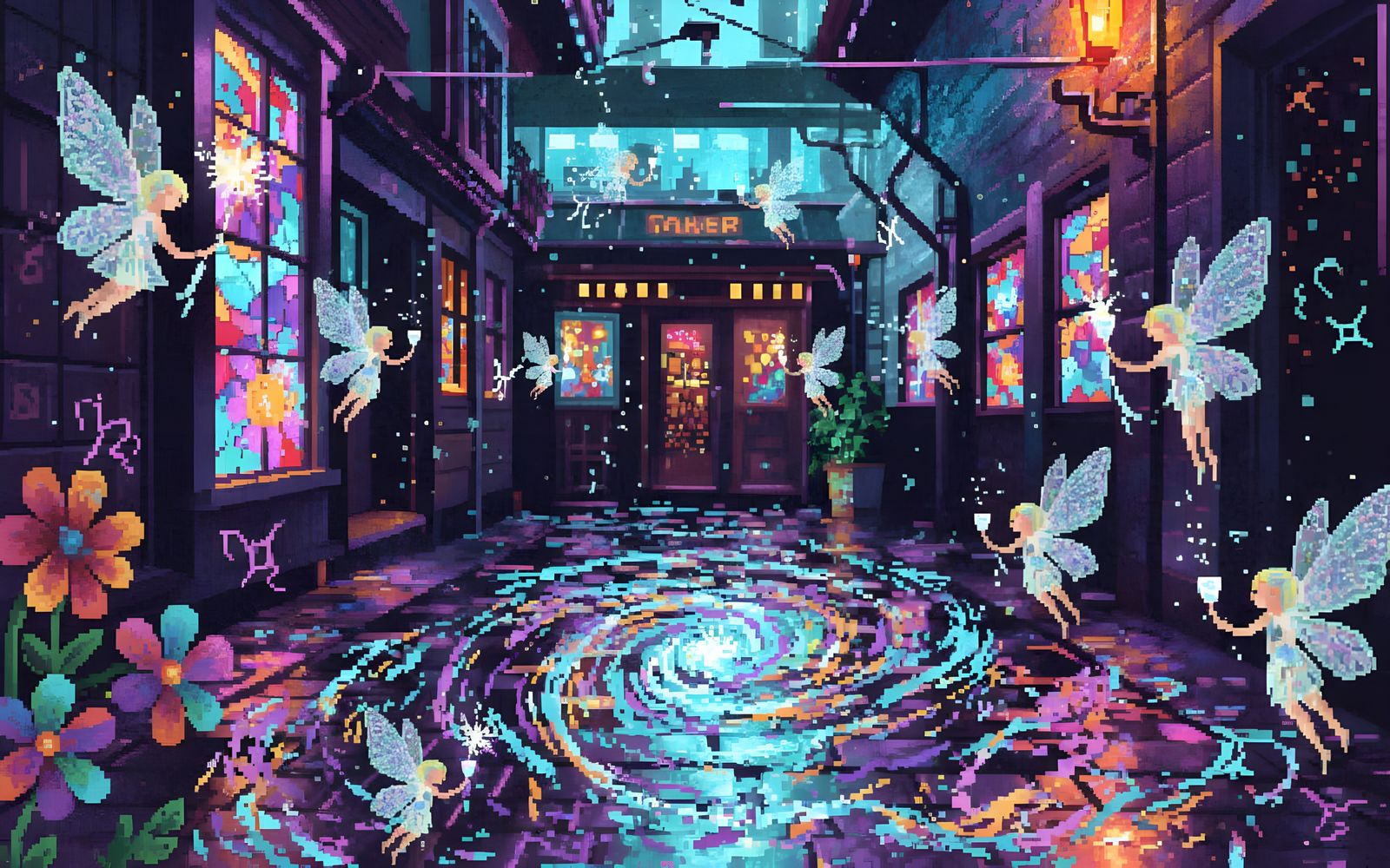 Fairy Bar Scene in Pixel Art Style