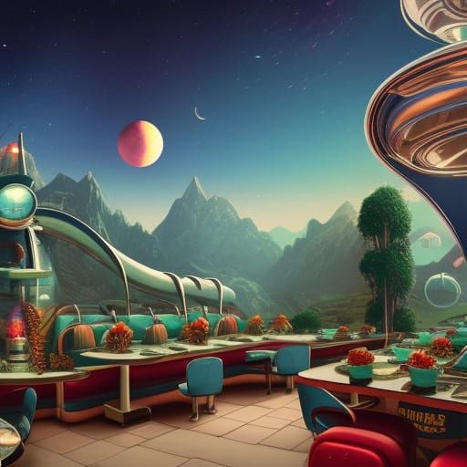 Retro Diner on the Moon: Detailed Matte Painting