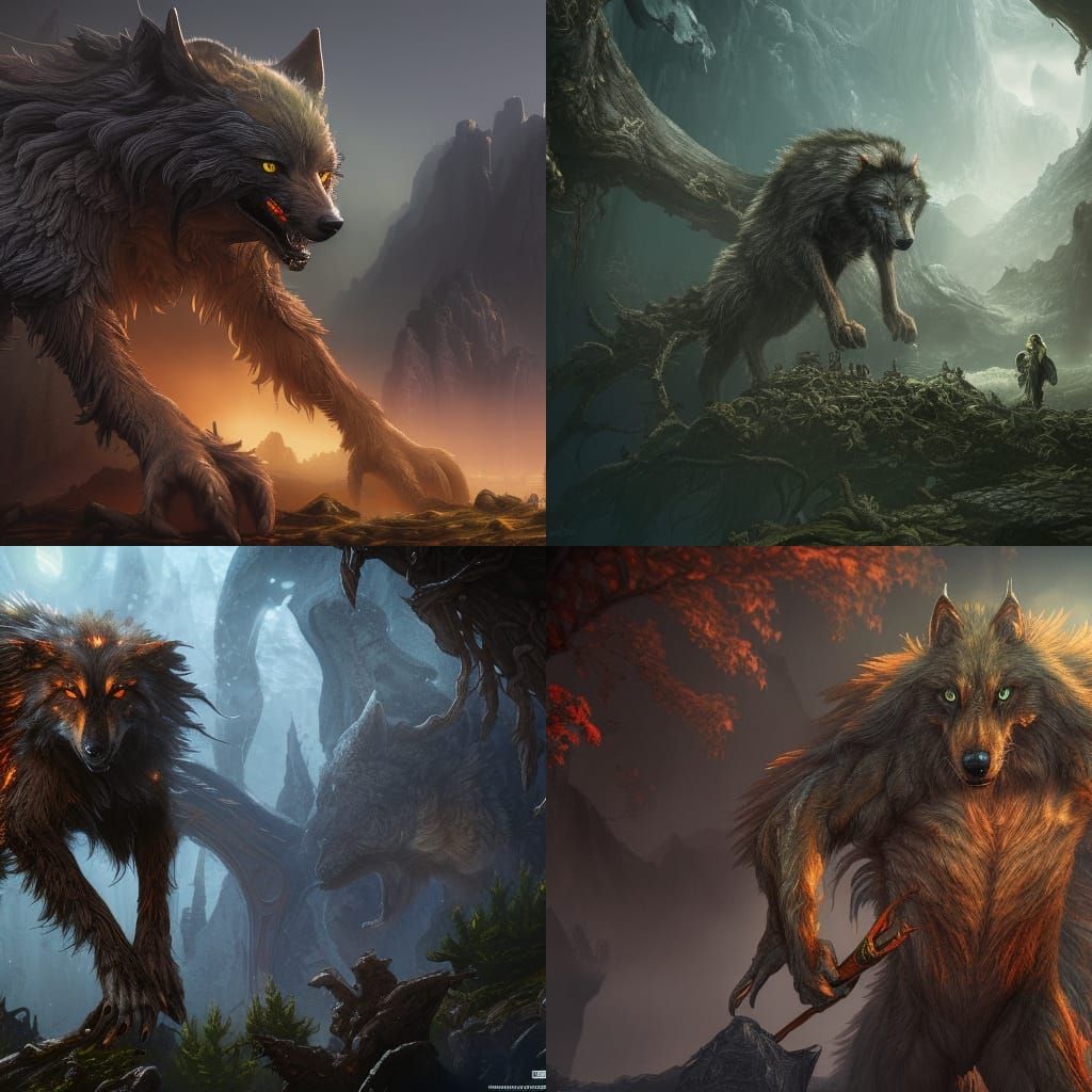 Detailed Werewolf Matte Painting in Deep Color