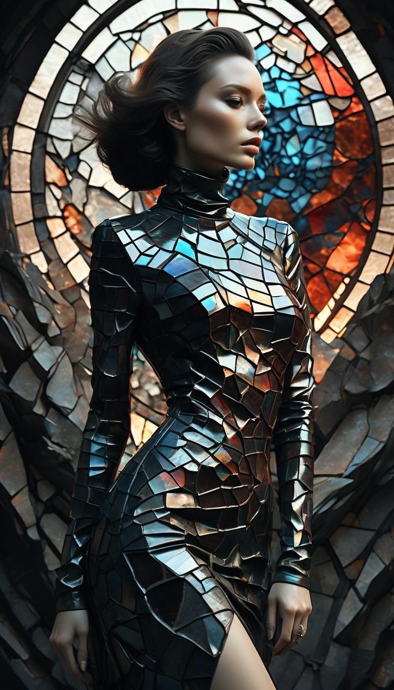 Sensual Woman in Stained Glass Style with Auburn Hair