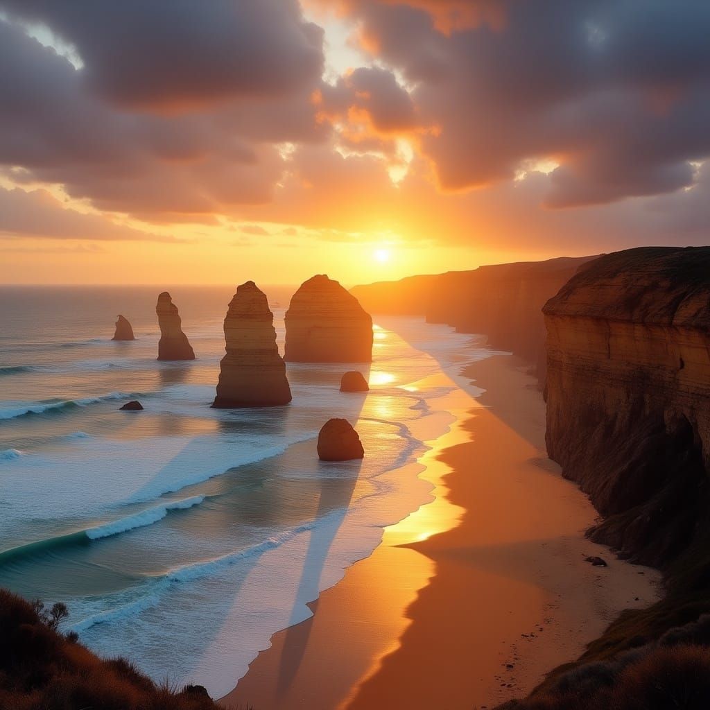 <lora:Archetypal Images:1.0> Sunrise in Australia over the 12 apostles