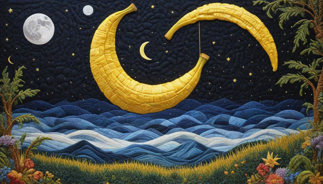 Surrealist Tapestry Depicts Banana Moon Hanging in Sky