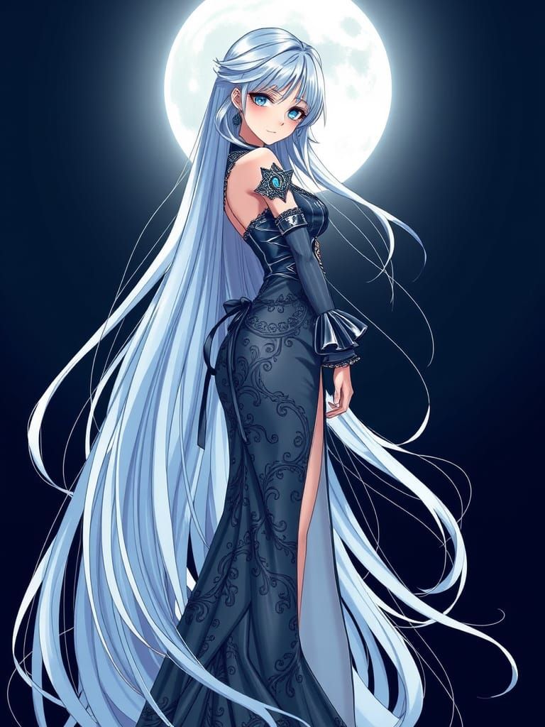 Elegant Himedere with Flowing Silver Hair
