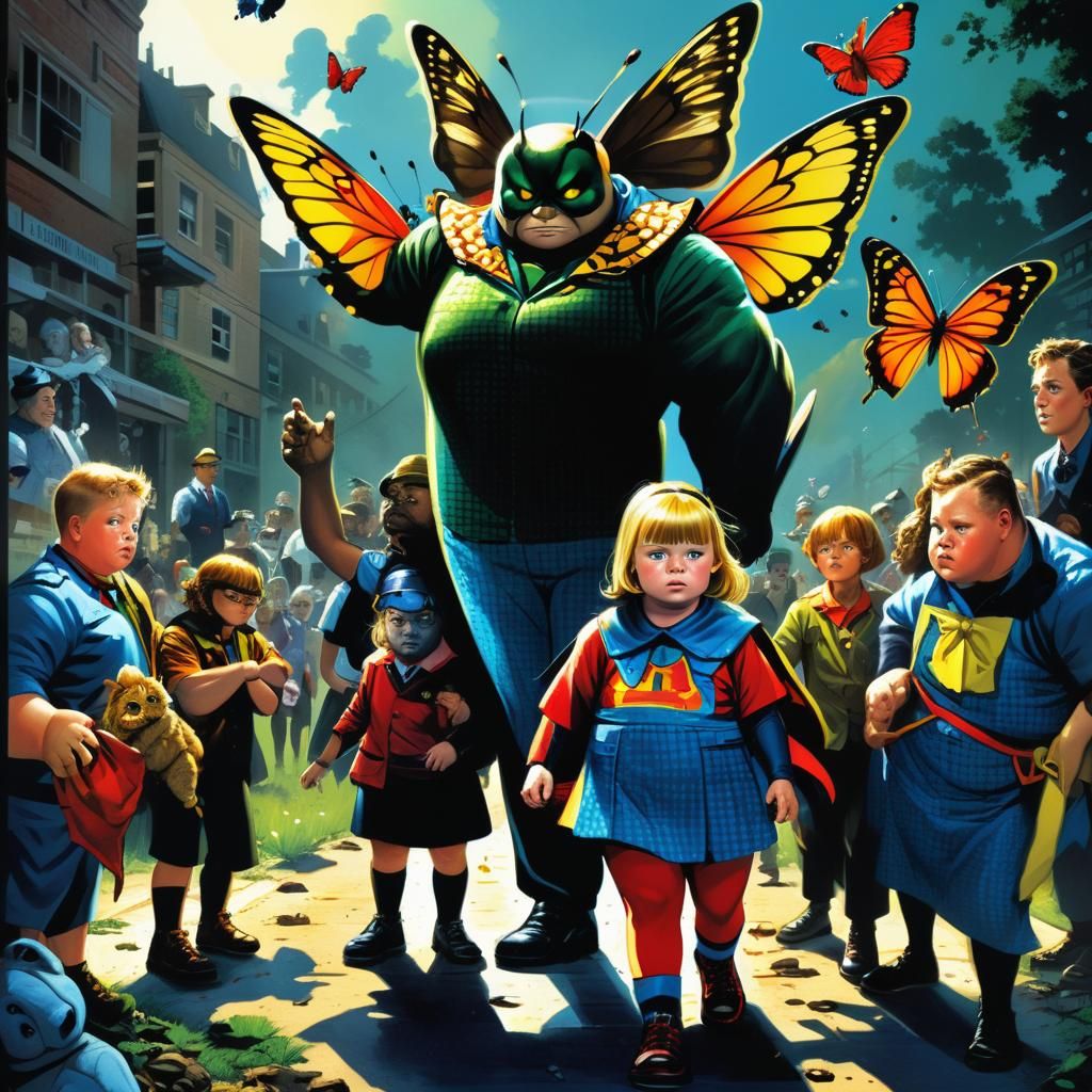 Super Butterfly Rescues Child: Comic Book Art
