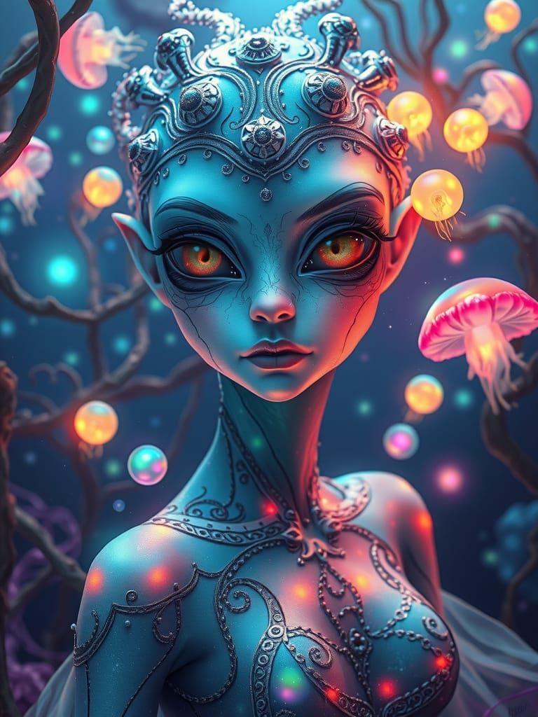 Ethereal Alien Princess in Cosmic Underwater Realm