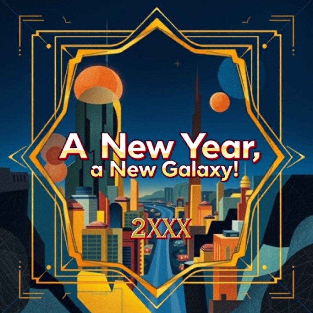 Futuristic Alien City in Cubist Art Deco Style