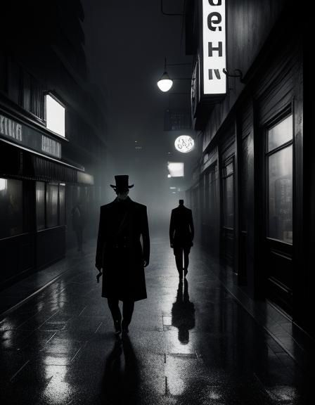 dim, night film noir photography, Detective, 1950s, holding ...