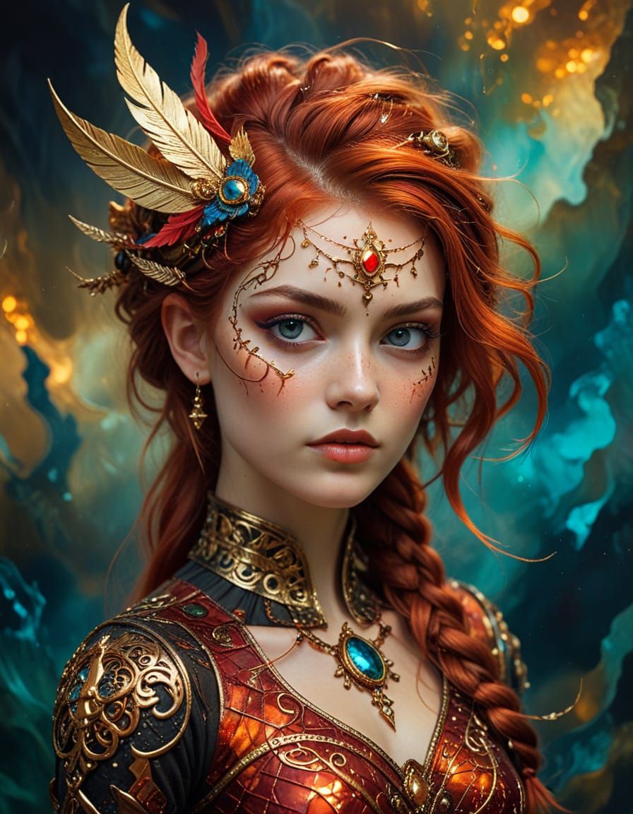 Surreal Red Hairstyle Art: Ballerina Pirate in Rich Textures