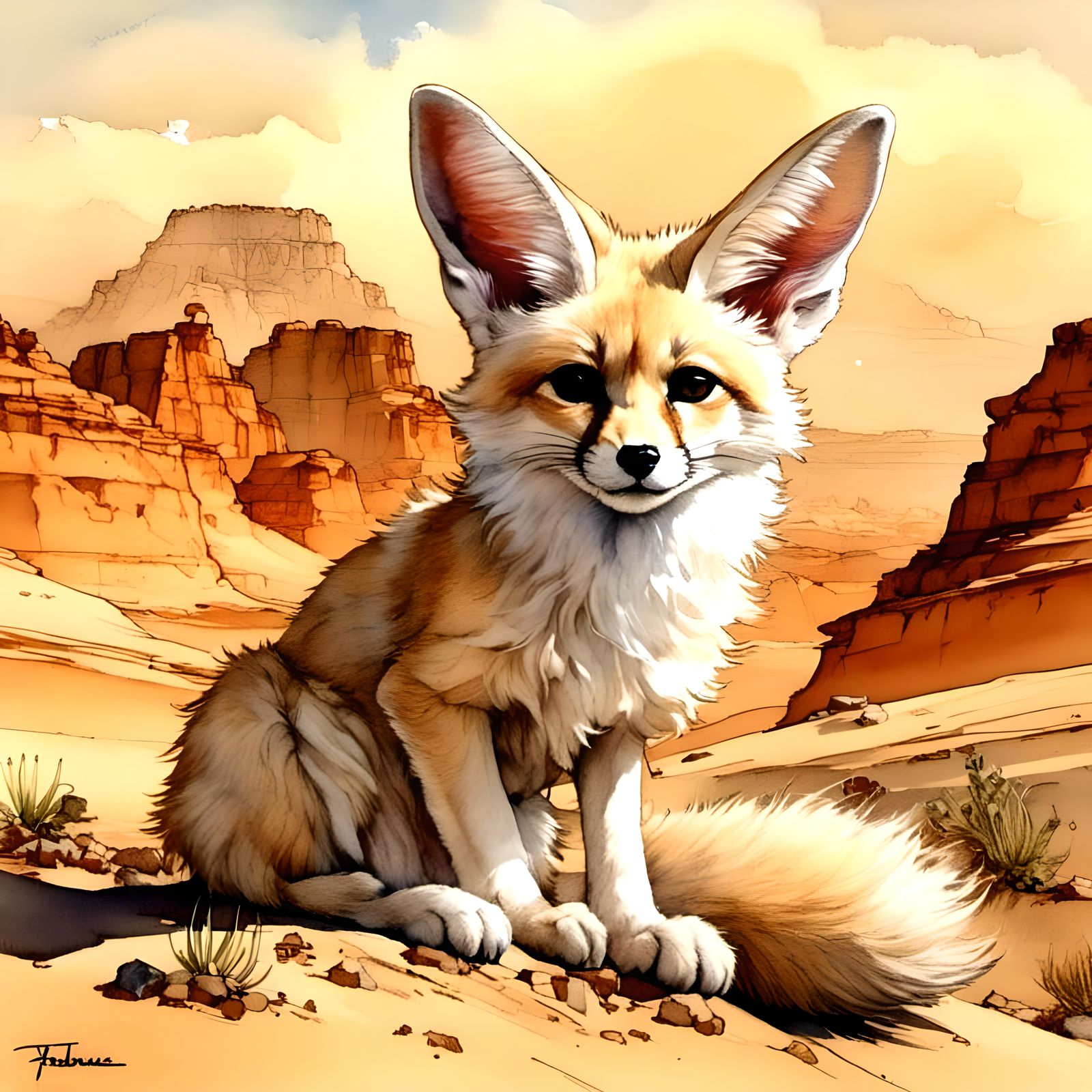 <lora:Rainbow Watercolour:1.0> beautiful fennec fox <lora:SI...
