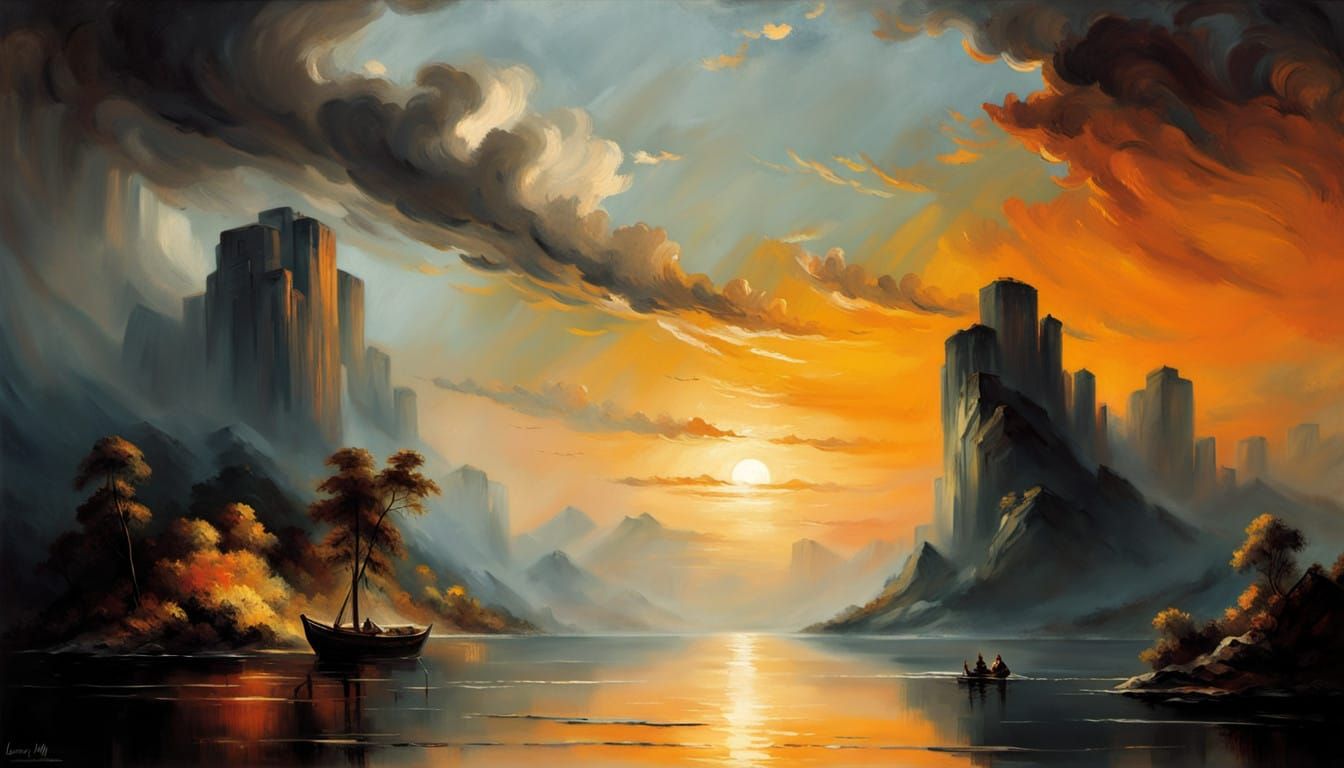 Ethereal Sunset Landscape in Impressionist Style