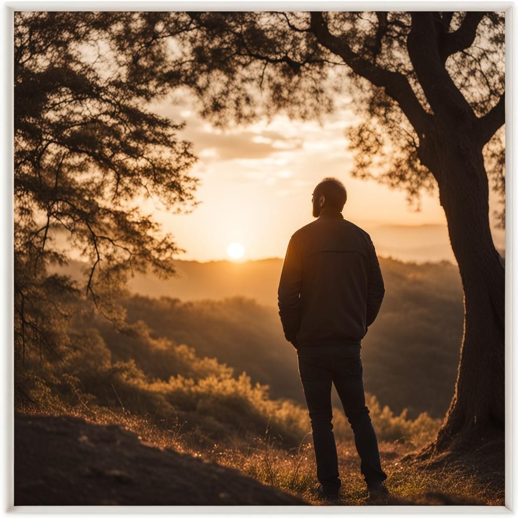 Man Praying in Peaceful Sunset Scene