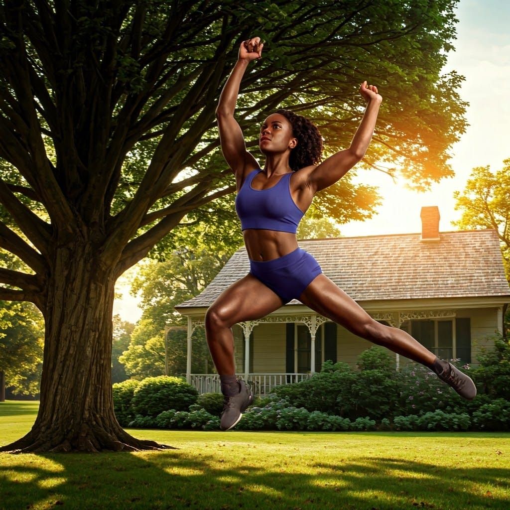 Athlete Jumps Over Tree in 1960s Countryside