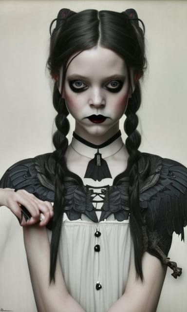 Wednesday Addams Portrait in Hyperrealistic Style