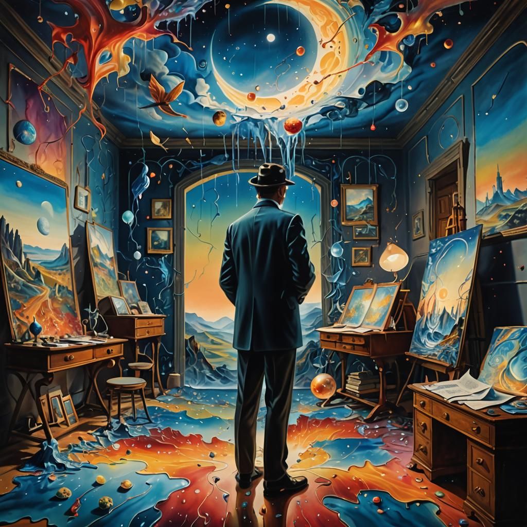 Dream Cartographer in Surrealist Oil Painting