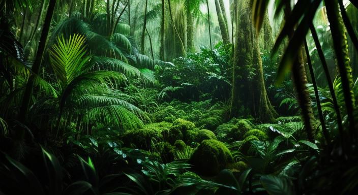 Lush Rainforest Scene in Professional Photography Style