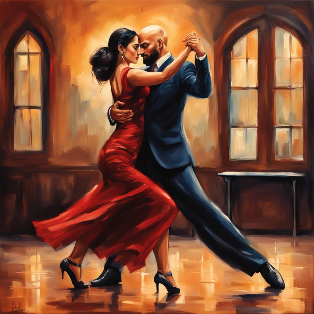 Romantic Tango Dance Photograph of Intercultural Couple