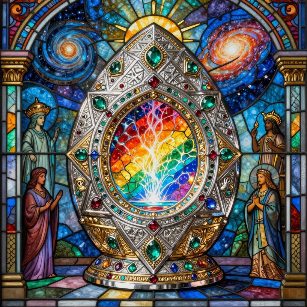 Radiant Philosopher's Stone in Luminous Stained Glass Style