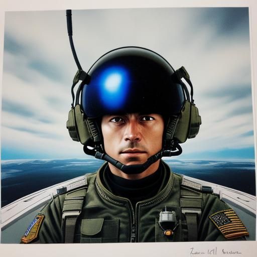 Military Pilot in Spaceship Cockpit with Helmet