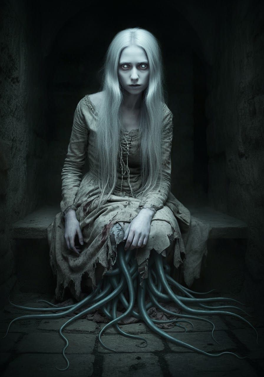 Unsettling Woman with Tentacles in Biomechanical Style