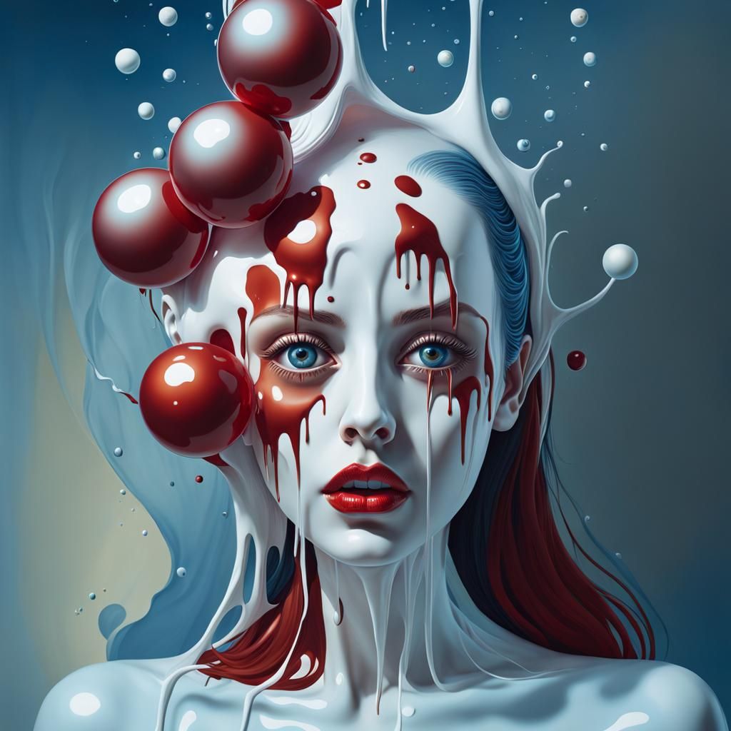 Surreal Liquid Woman Portrait in Grotesque Style