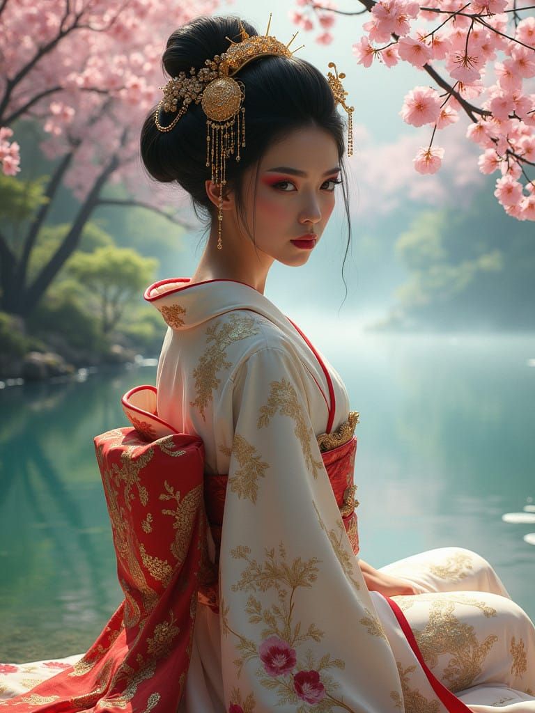 Sensual African Geisha in Futuristic Japanese Attire