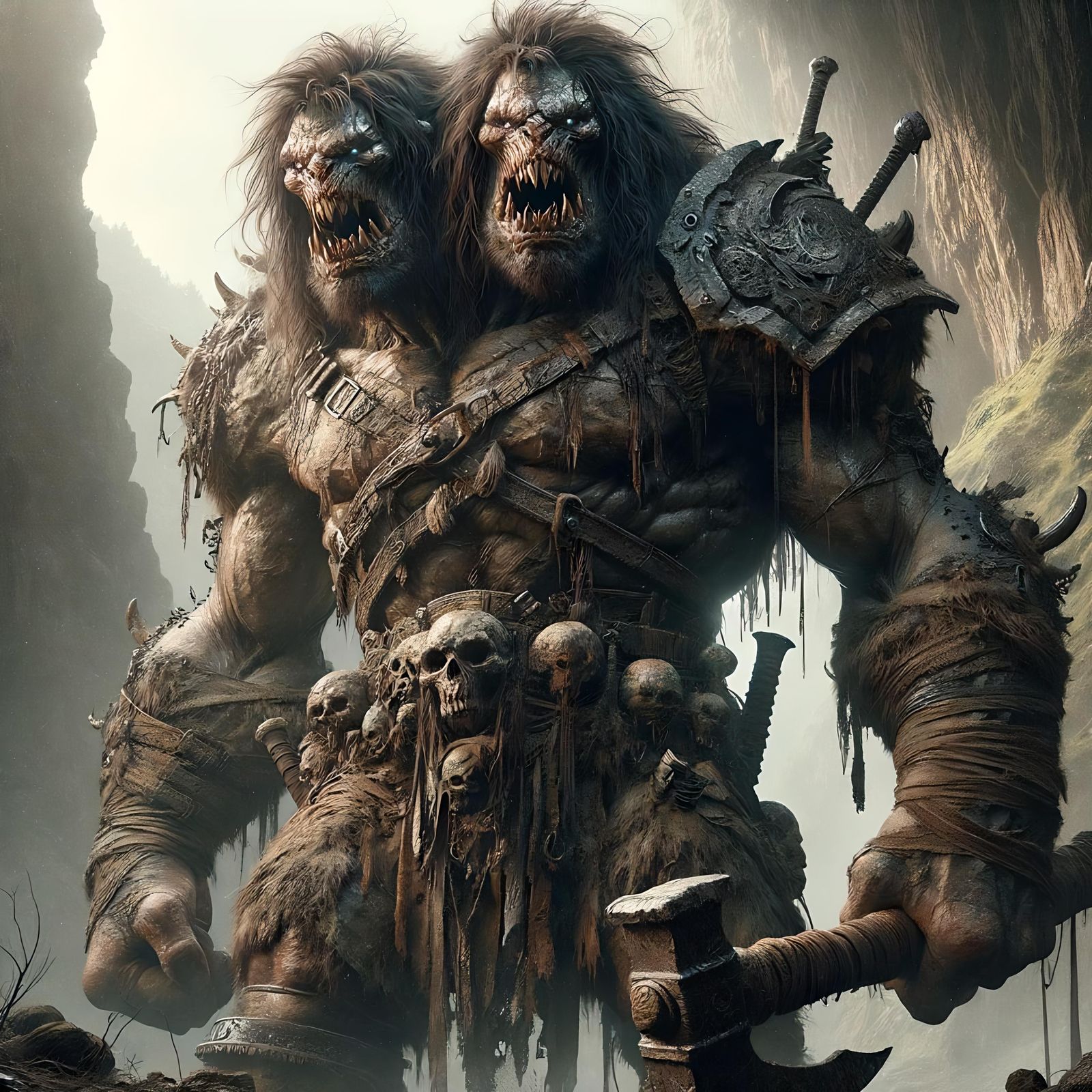 Epic Fantasy Ettin: Two-Headed Giant of the Wild