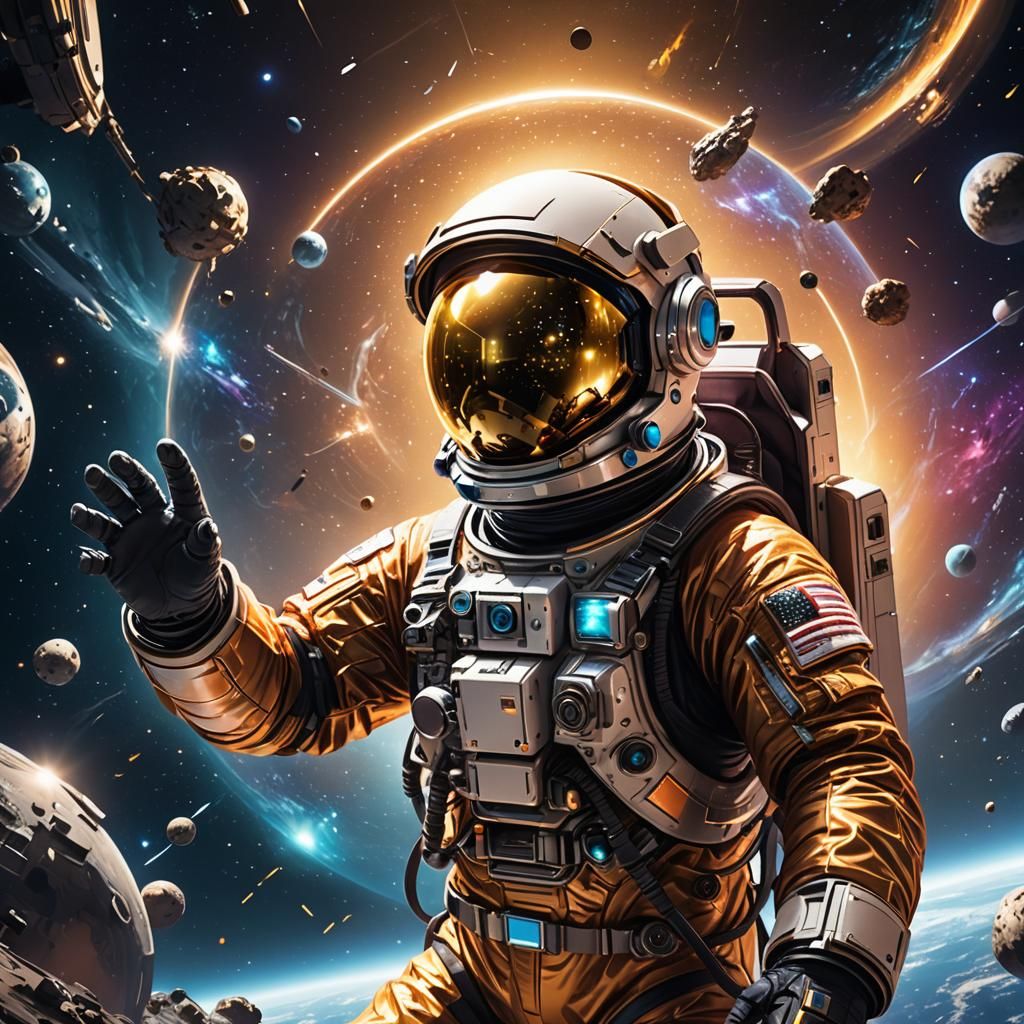 Astronaut Immersed in VR in Space: Sci-Fi Art