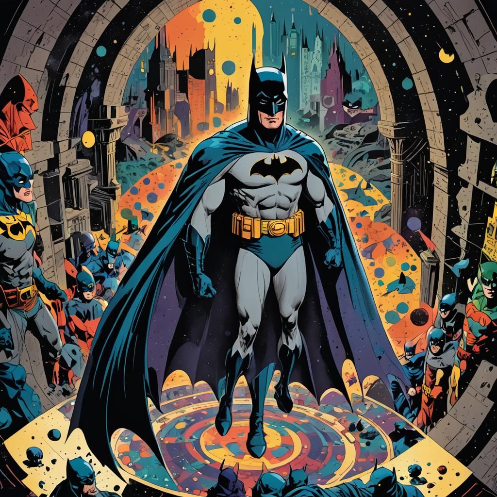 Batman in Batcave: Retro Comic Book Illustration
