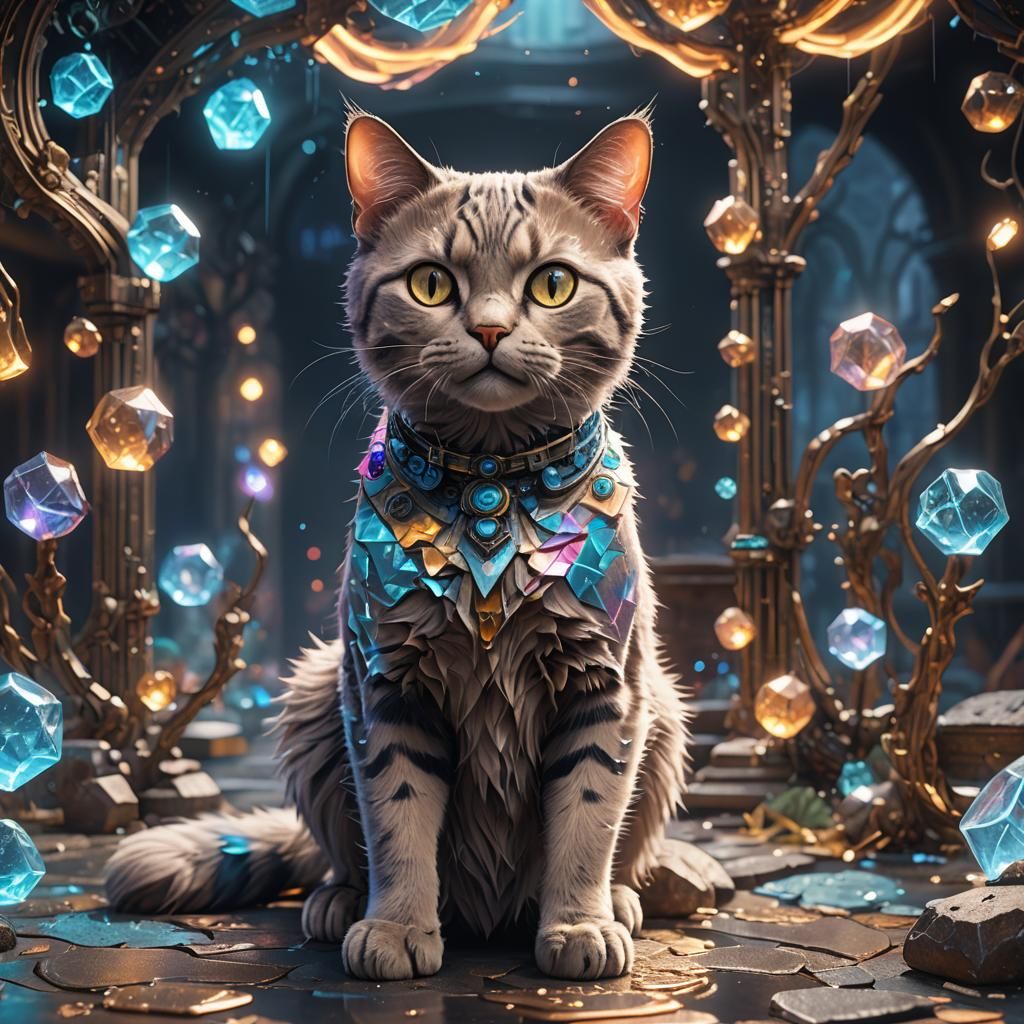 Hologram Cat in Detailed Matte Painting Style