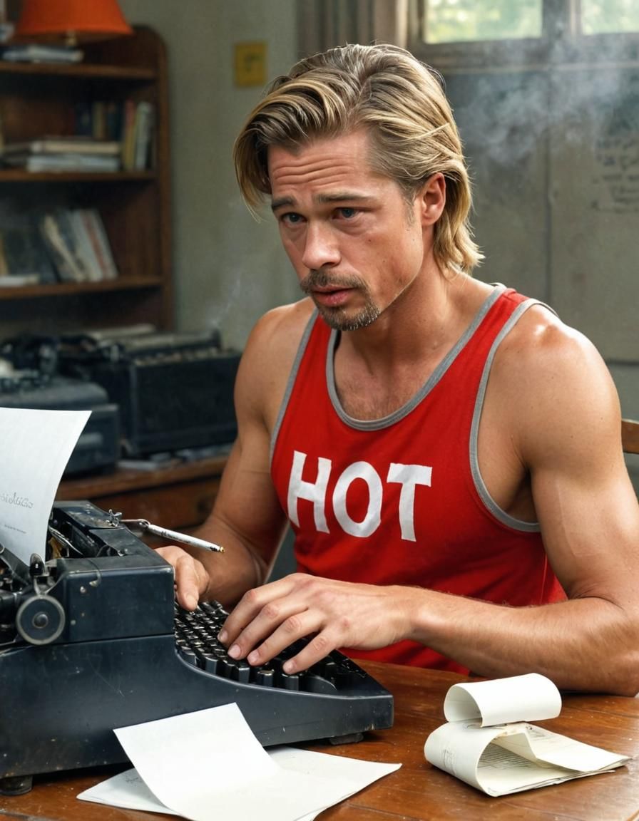 Extreme wide shot of Brad Pitt, age 25, long light blonde ha...