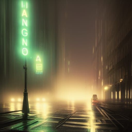 Neon Street Lights at Night: Dark Fantasy Art