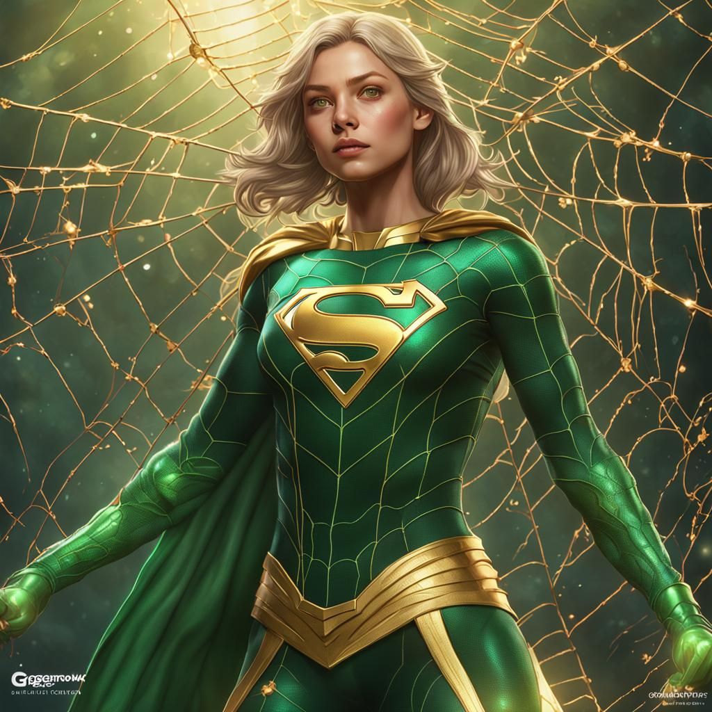 Green and Gold Spiderweb Supergirl Portrait