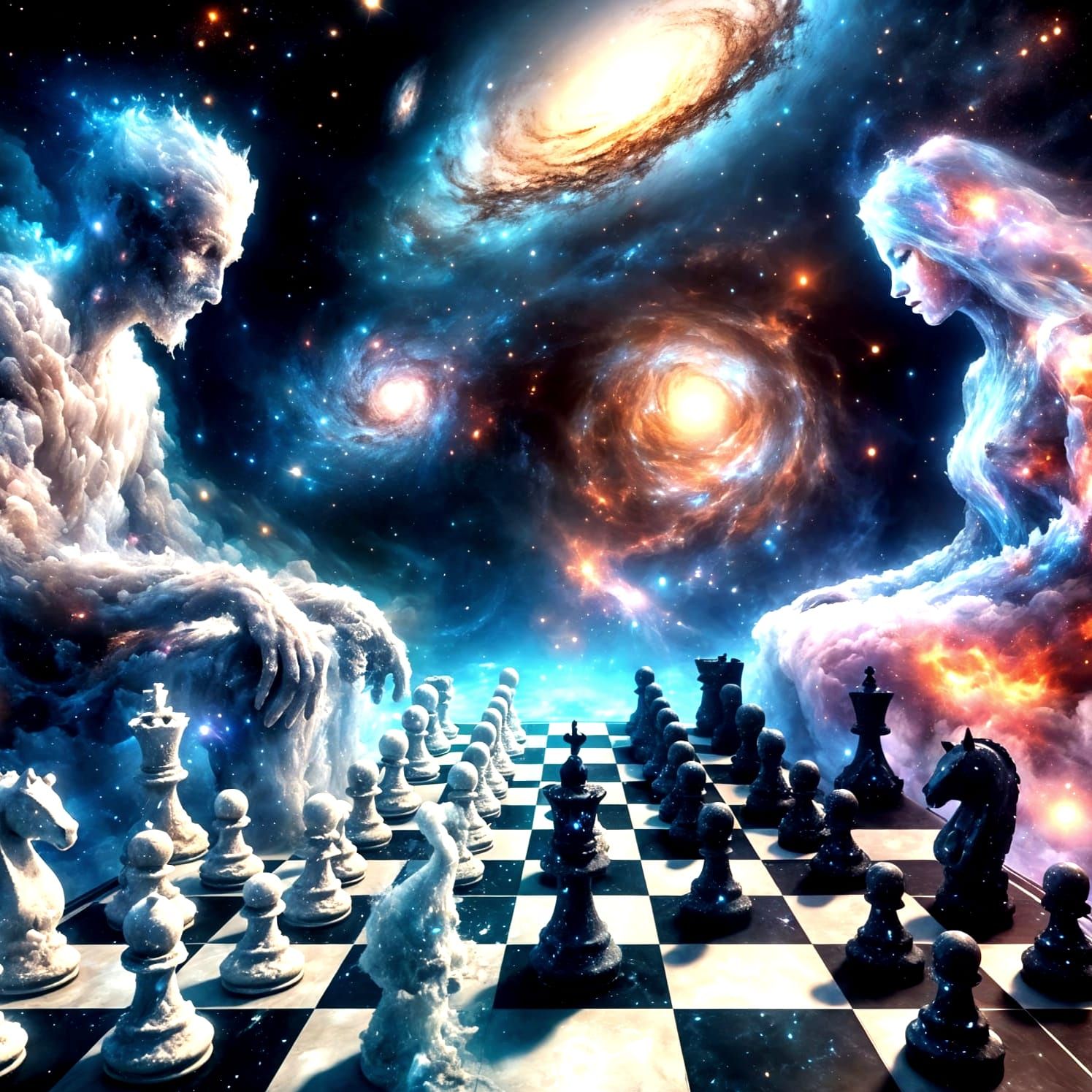 Cosmic Chess Game Between Light and Darkness