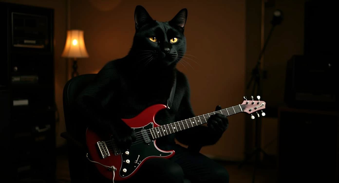 Bear-Cat Bassist in Home Recording Studio