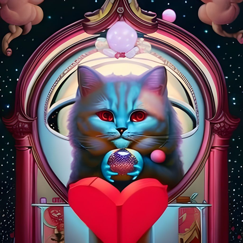 Mystical Psychic Cat Valentine's Party: Digital Art