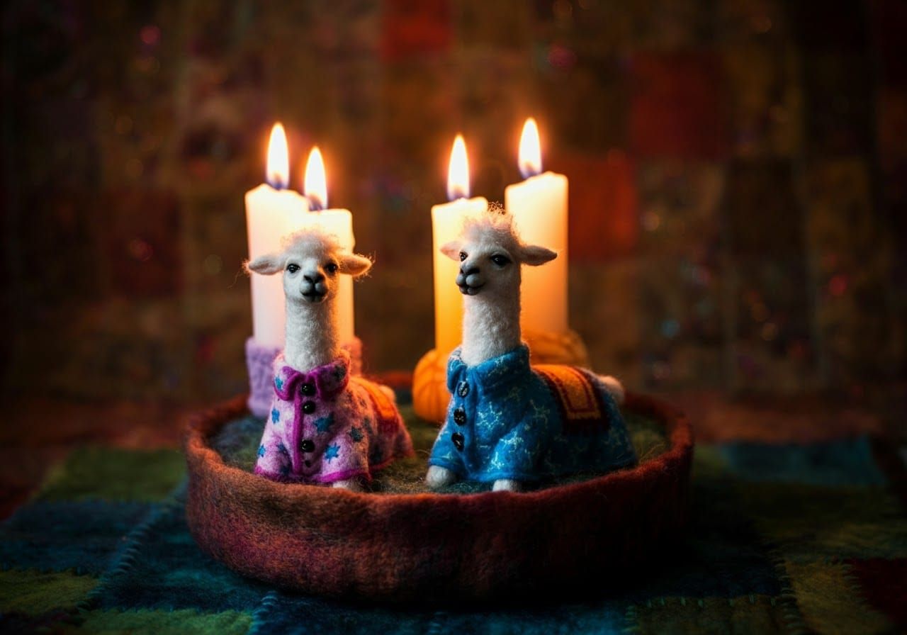 Hyperdetailed Felted Patchwork Llamas in Pyjamas