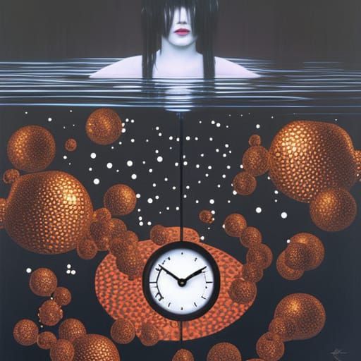 Clocks Flowing Down a River in Surreal Style