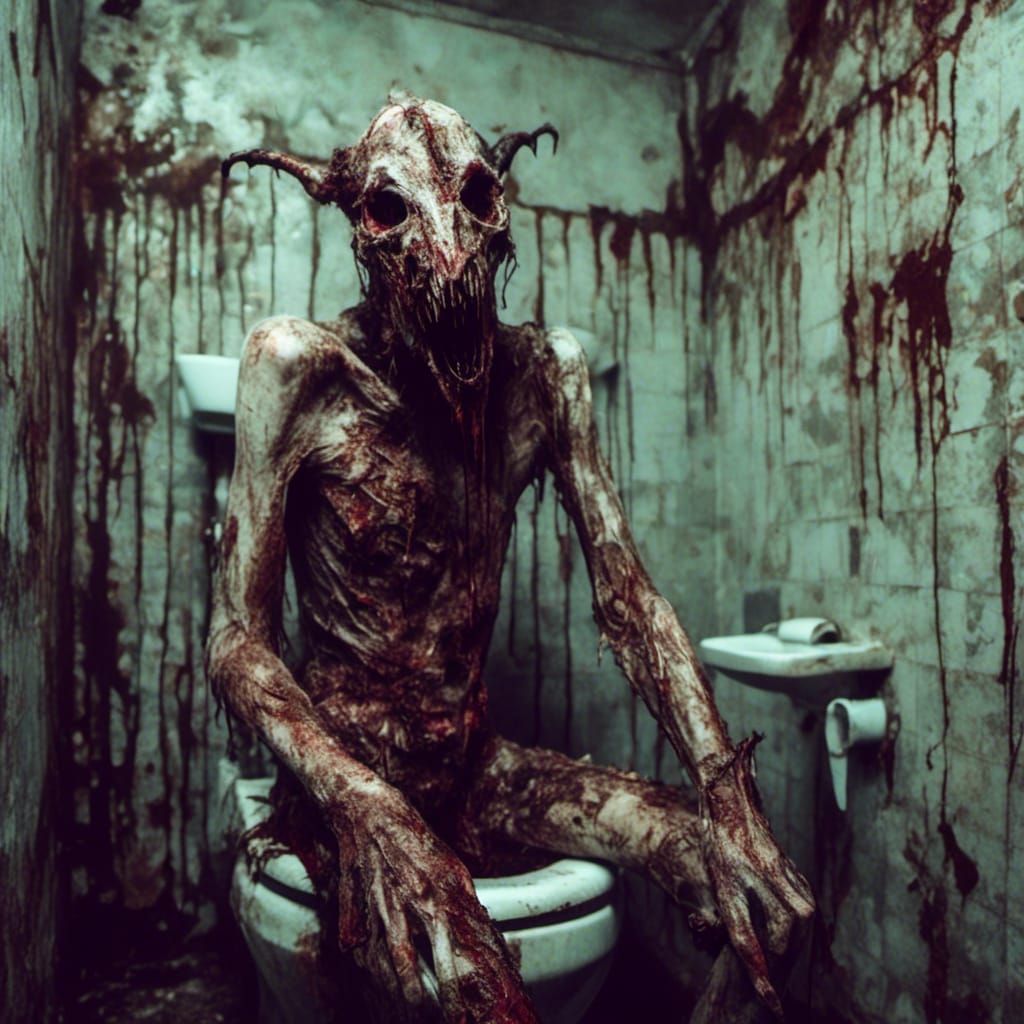 Macabre Demon in Asylum Toilet