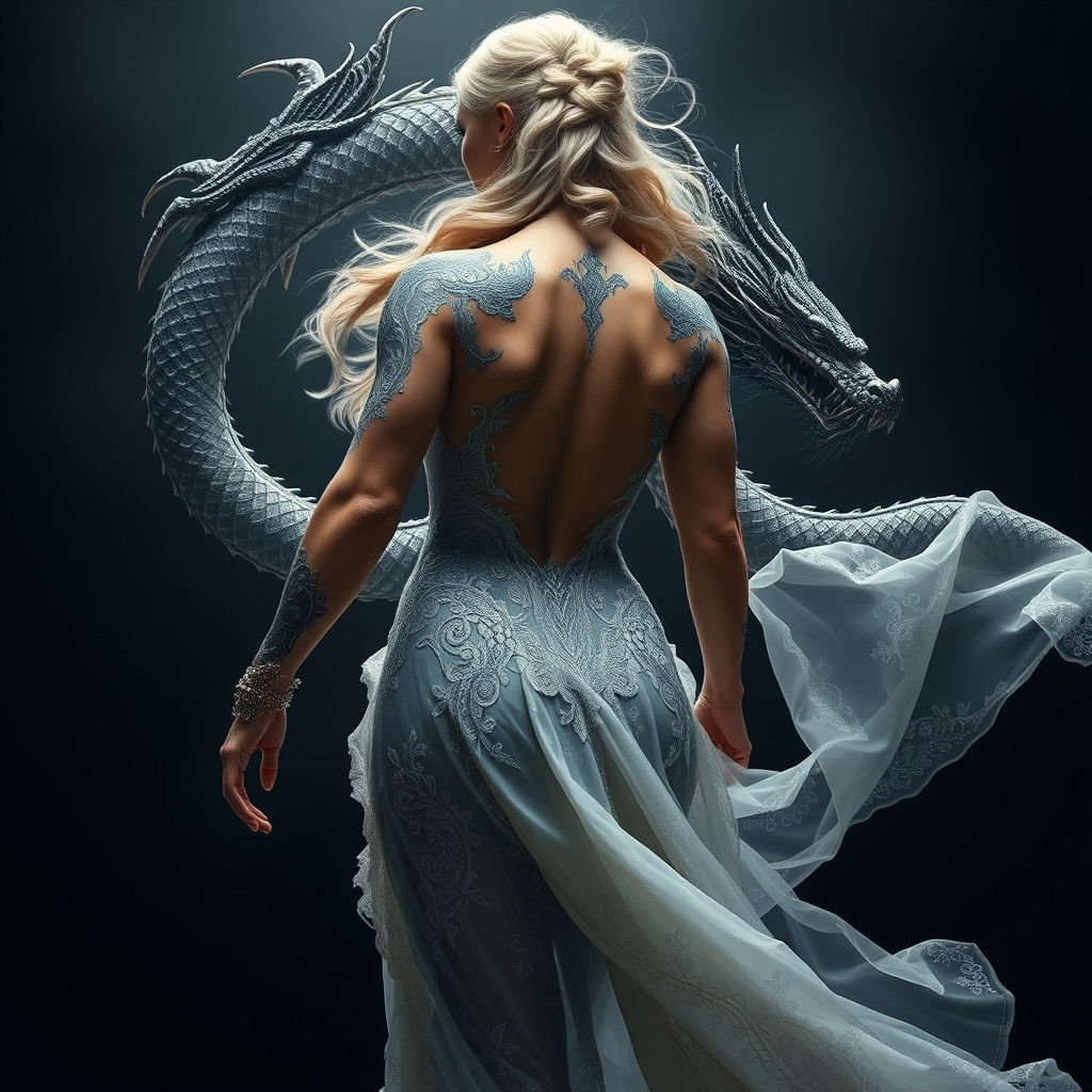 Viking Woman with Dragon Tattoo in Fantasy Art Style
