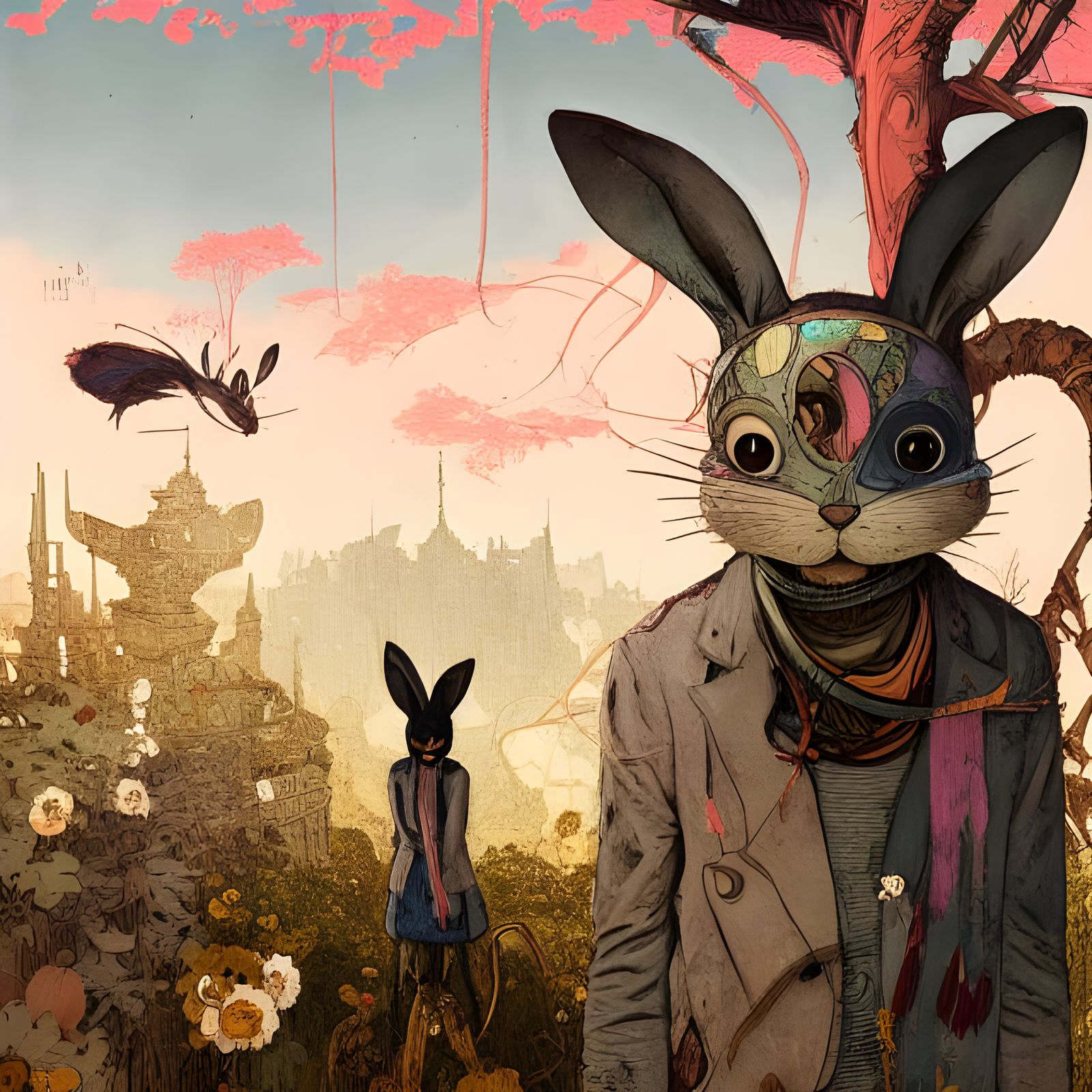 Macabre Bunny Anthro Character in Autumn Wonderland