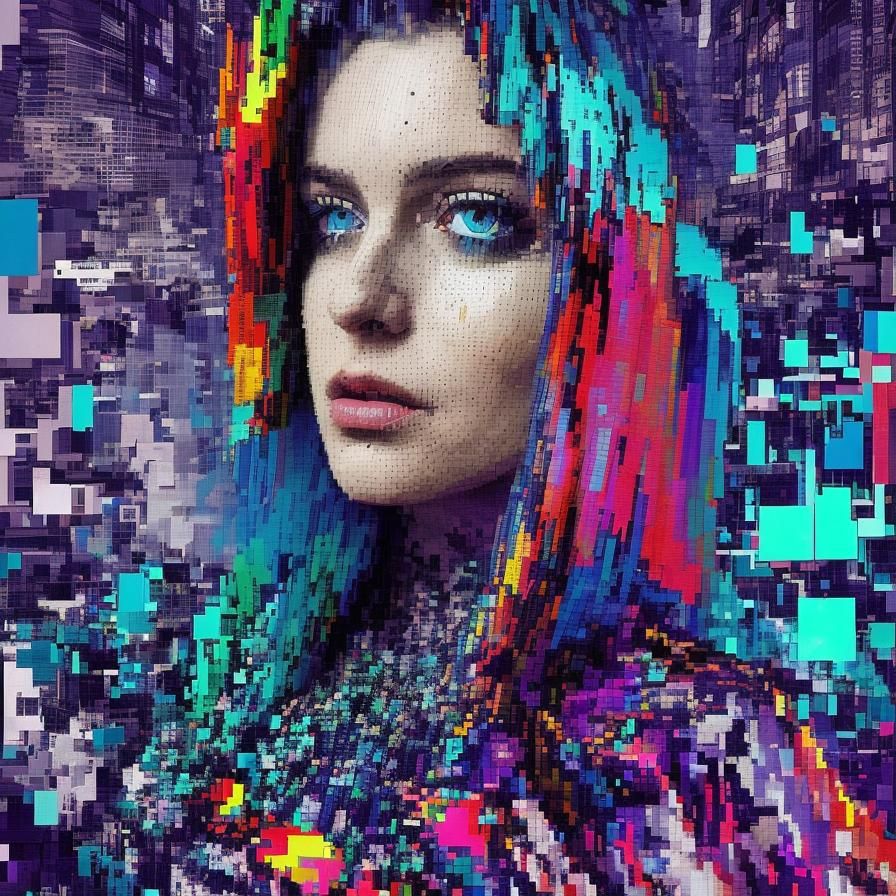 Dynamic Glitch Art: Pixelated Portraits in Cityscapes