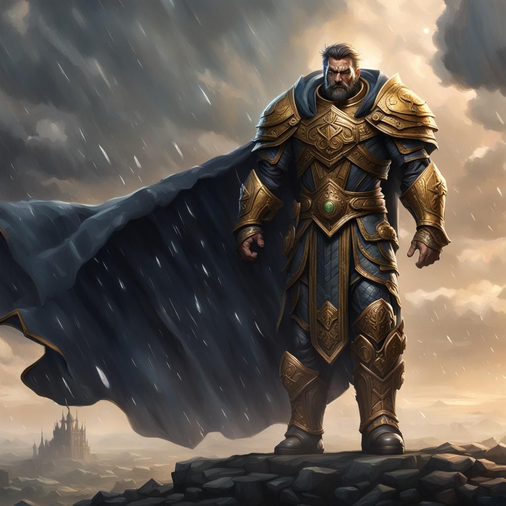 Giant Paladin with Raincloud and Billowing Cape