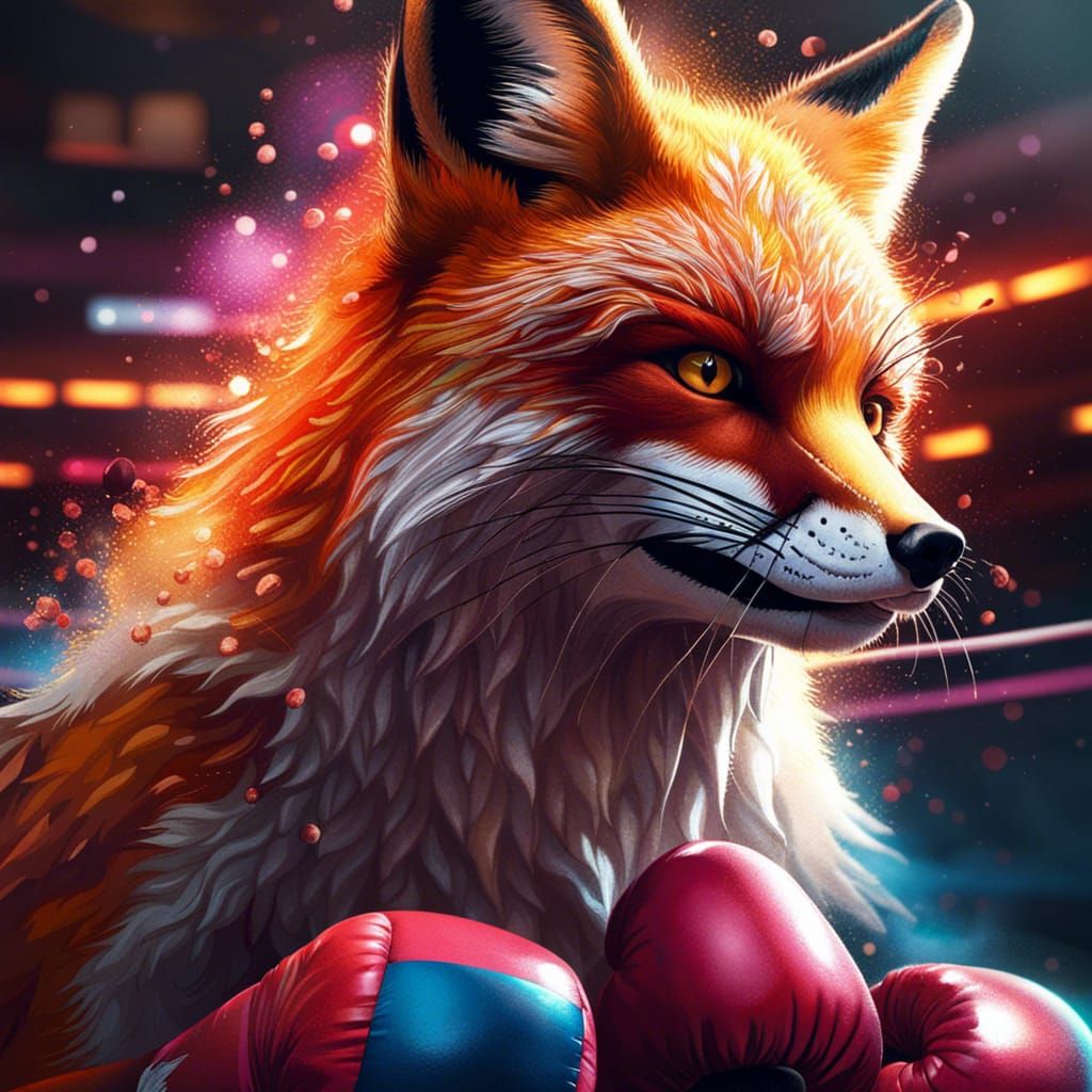 Hyperrealistic Fox Boxing Night Splash Art