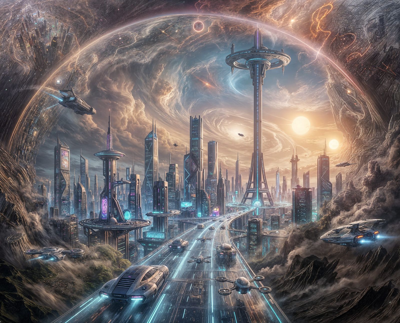 Futuristic Megacity Exoplanet with Torii Gate