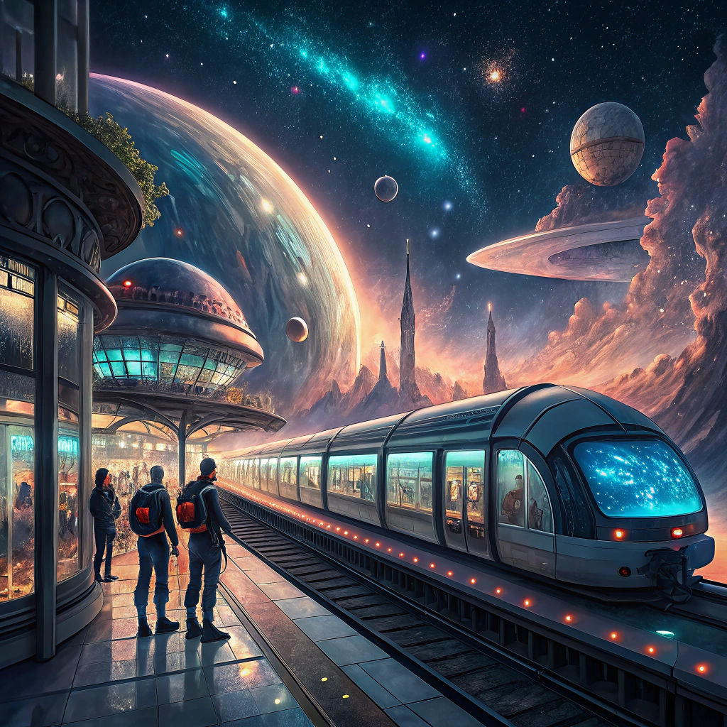 Futuristic Spaceport with Bullet Train in Sci-Fi Style