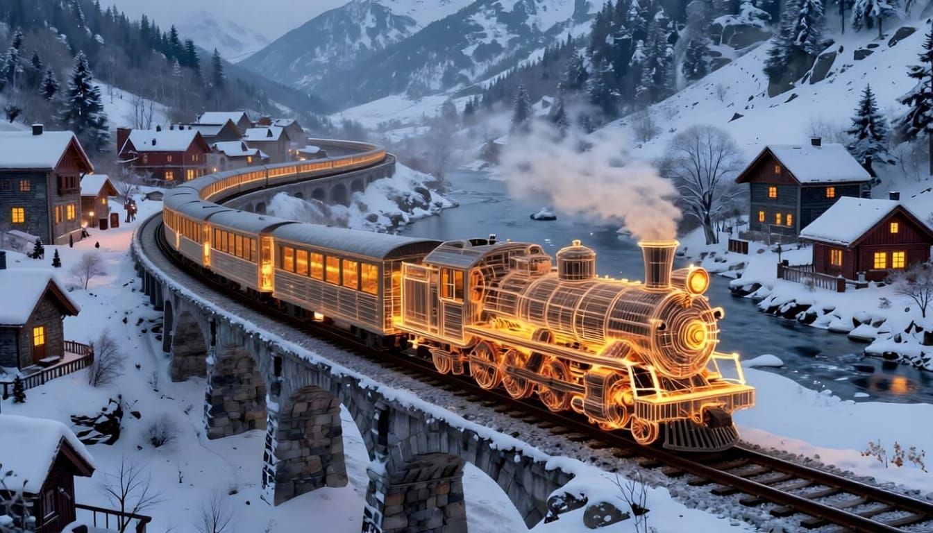 Warm Golden Train Journey Through Serene Landscape