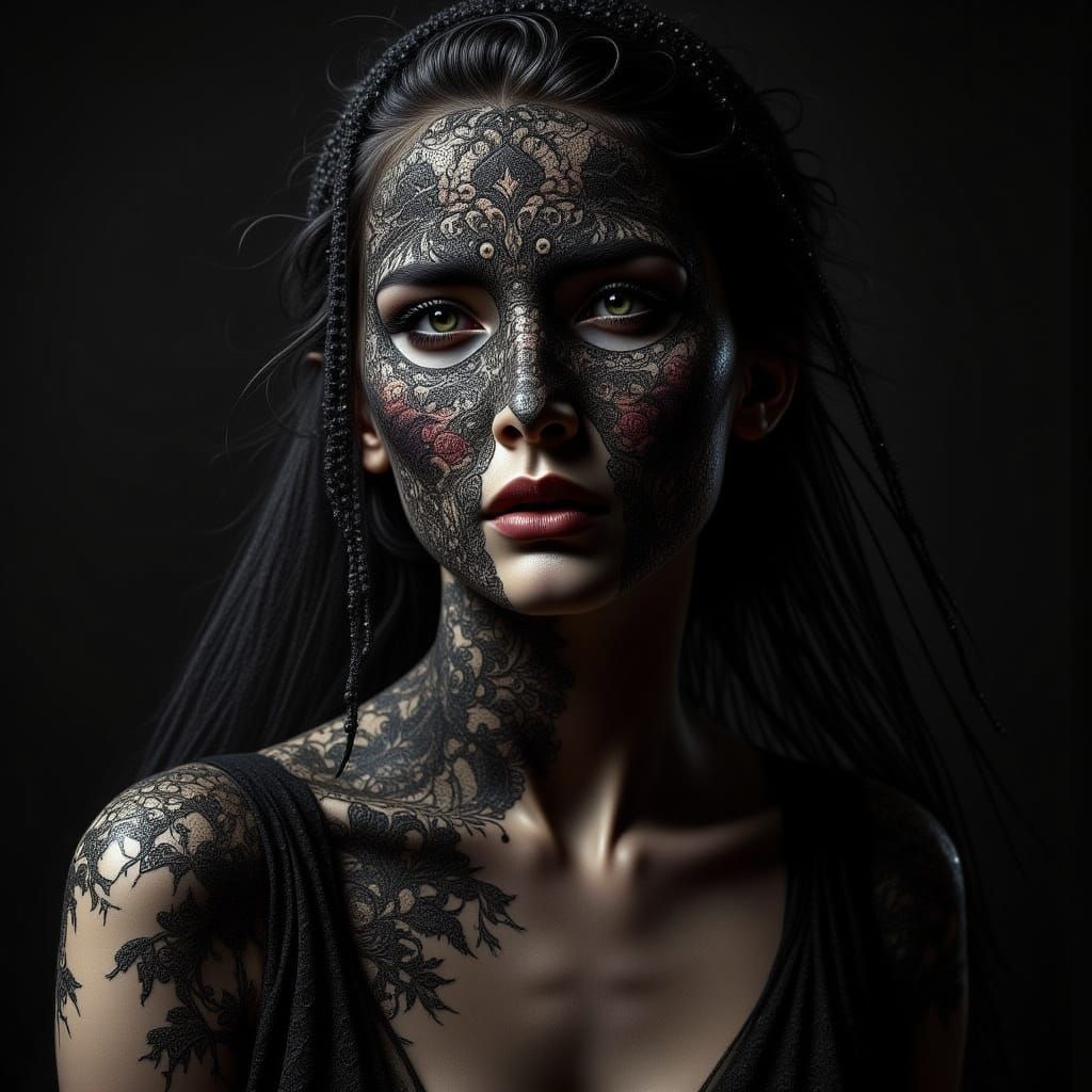 Mourning Latina with Black Lace Veil